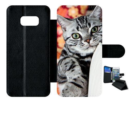 Etui À Rabat Samsung Galaxy S8+ Plus Chat Tigré Gris Yeux Vert