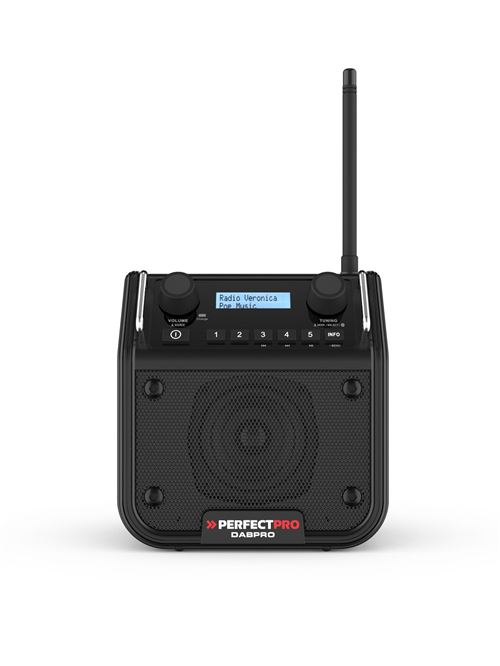 PerfectPro DABPRO Baustellenradio DAB+, UKW AUX, Bluetooth® stoßfest, spritzwassergeschützt, staubdicht Schwarz