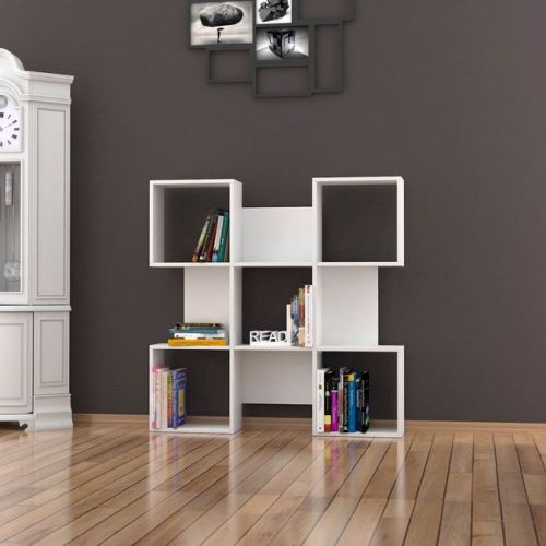 HOMEMANIA Bibliothèque Quat - Meuble Murale de Rangement - avec Étagères - pour Séjour, Bureau - Blanc en Bois, 120 x 20 x 120 cm