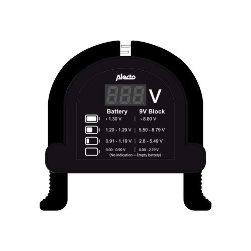 Testeur de piles universel compact pour piles AA, AAA, C, D et 9V Alecto BTT2 Noir