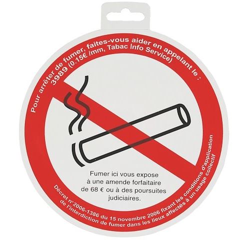 Panneau de signalisation rond Défense de fumer diamètre 18 cm - Blanc - Viso