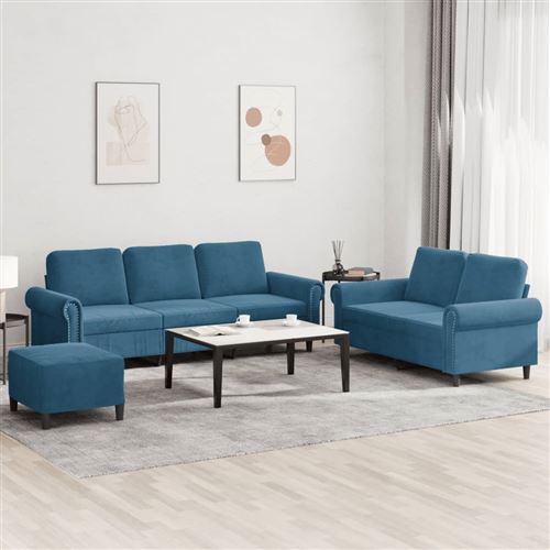 Non Communiqué Bleu Vidaxl 3-Delige Loungeset Met Kussens Fluweel Blauw3202269
