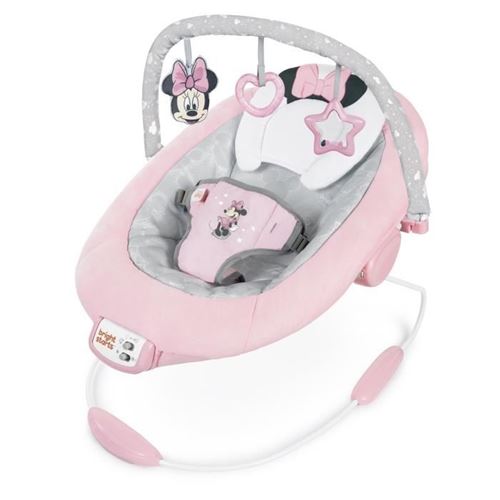 Disney Baby Transat Minnie Jolie En Rose, Cale Tete Ergonomique Amovible, Vibrations, 7 Mélodies, Arche D'Éveil Avec 3 Jouets