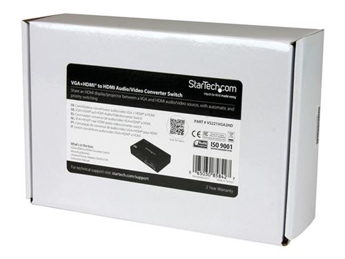 Startech.Com Switch 2X1 Hdmi Et Vga Vers Hdmi Avec Convertisseur Vga Vers Hdmi Et Commutation Prioritaire - Commutateur Hdmi / Vga - 1080P - Commutateur Vidéo/Audio - De Bureau - Pour P/N: Sva5N3Neua