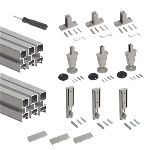 Emuca Gris Lot De 3 Cadres Zero Avec Quincaillerie Et Profilés Pour Montage Au Sol Et Au Mur Avec Vérin Circulaire, Aluminium Et Zamak, Pierre - Image 2