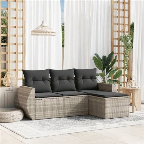 Non Communiqué Gris Vidaxl Salon De Jardin Avec Coussins 4 Pcs, Canapés De Terrasse, Ensemble De Meubles De Patio, Mobilier D'extérieur, 3253609