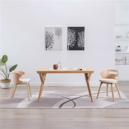 vidaXL Chaises de salle à manger 2 pcs Crème Bois courbé et similicuir