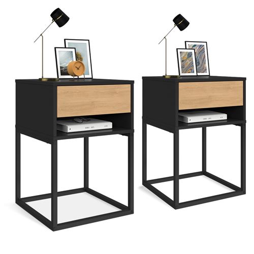 ID Market - Table de chevet - ERNEST - Noir - Lot de 2 - Image 3