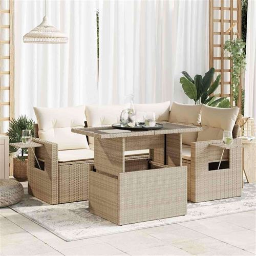 Non Communiqué Beige Ensembles Canapes. Fauteuils Et Tables De Jardin Vidaxl Resine Tressee 5 Pieces X 62 X 69 4 Personnes