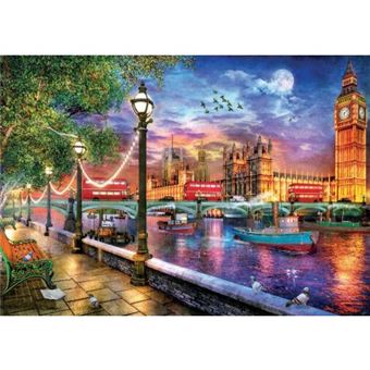 Puzzle adulte : couché du soleil sur la ville de londres - 2000 pieces - collection angleterre et bus rouge londonnien - nouveaute - 1