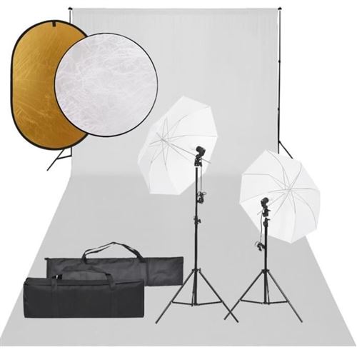 Non Communiqué Noir Vidaxl Kit De Studio Photo Avec Éclairage Toile De Fond Et Réflecteur