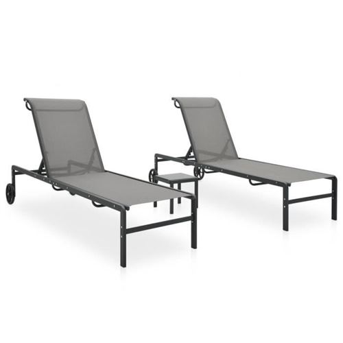 Non Communiqué Gris Vidaxl Chaises Longues 2 Pcs Avec Table Textilène Et Acier