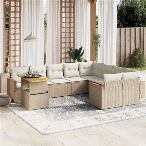 Non Communiqué Or Vidaxl Salon De Jardin Avec Coussins 10 Pcs, Canapés De Terrasse, Ensemble De Meubles De Patio, Mobilier D'extérieur, Beige 3273242
