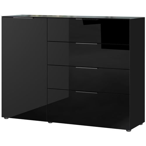 Buffet avec 4 tiroirs et 1 porte coloris noir - 134 x 102 x 42 cm -PEGANE-