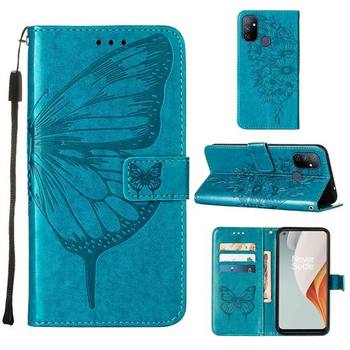 MPFRANCE Housse pour OnePlus Nord N100 Bleu [Papillon V3]