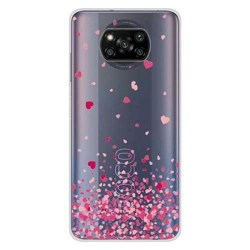 Coque en silicone imprimée compatible Xiaomi Poco X3 Poco X3 Pro Confettis de Coeurs Rose