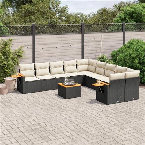 Non Communiqué Noir Vidaxl Salon De Jardin Avec Coussins 11 Pcs, Canapés De Terrasse, Ensemble De Meubles De Patio, Mobilier D'extérieur, 3259599