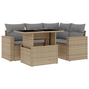 Salon De Jardin 4 Pièces VidaXL – Résine Tressée Beige – Coussins Inclus – Neuf