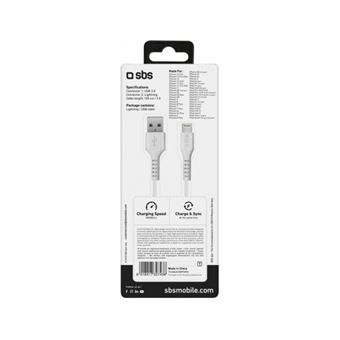 Câble données et recharge SBS USB vers Lightning 1 m Blanc