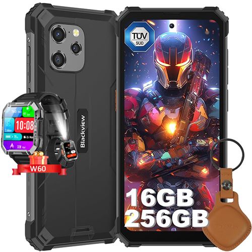 Blackview BV8900 Pro Smartphone Incassable 6,5 16Go+256Go 64MP 10000mAh NFC Noir avec Smartwatch Blackview W60