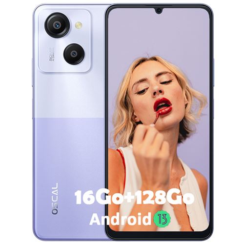 Oscal MODERN 8 Téléphone Portable Débloqué 16Go+128Go 6.52 50MP+8MP 6000mAh Android 13 Smartphone Double SIM 4G GPS - Violet