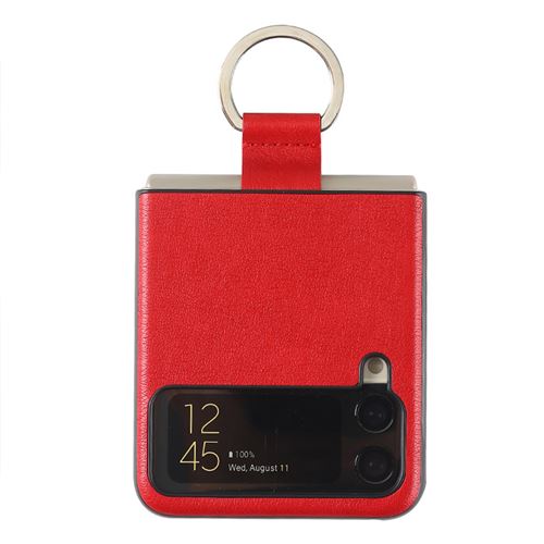 Coque avec Anneau pour Z Flip 3 Étui en cuir PU antichoc FONGWAN pour Samsung Galaxy-Rouge
