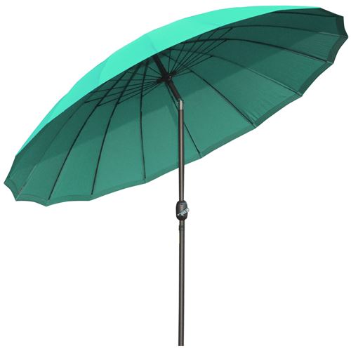 Parasol inclinable rond avec manivelle métal fibre de verre Ø 2,55 m polyester haute densité vert