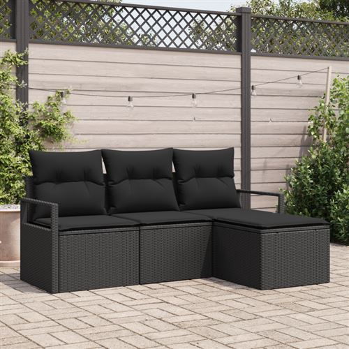 vidaXL Ensemble de Canapés 4 pc Noir polyrotin