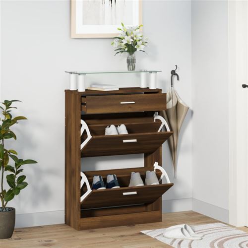 Vidaxl Marron Armoire À Chaussures Chêne - Image 3