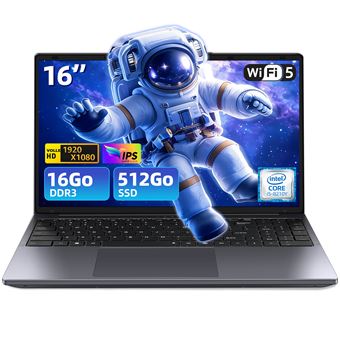 PC Portable 16" - Intel Core i5-8210Y (Jusqu'à 3,6 GHz) - 16Go RAM - 512Go SSD - Windows 11 Pro - Ordinateur Portable - WiFi 5 - 1
