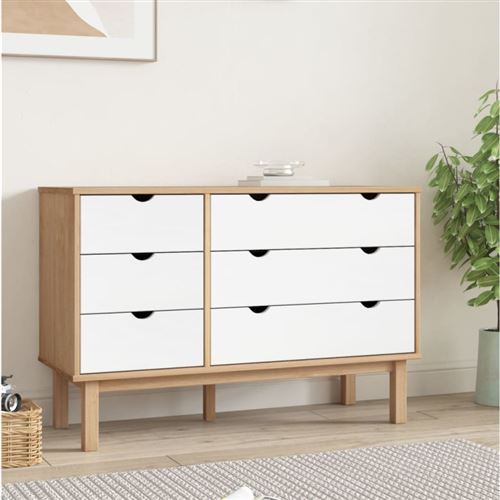vidaXL Commode OTTA marron et blanc 111x43x73,5 cm bois de pin massif