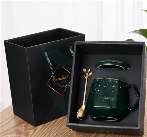 Coffret cadeau mug tasse de café en céramique - vert foncé