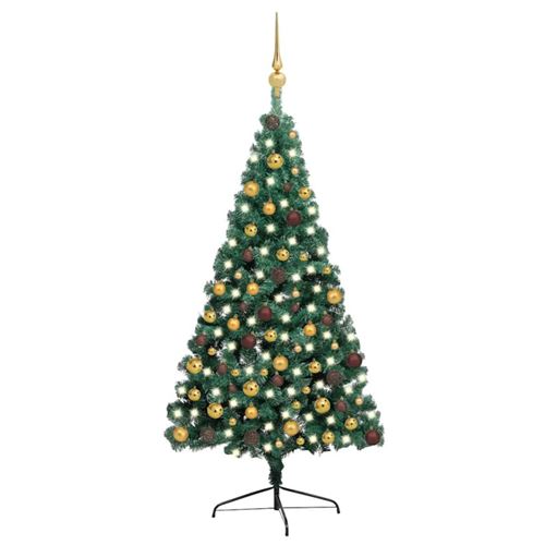 vidaXL Demi-arbre de Noël artificiel avec LED et boules Vert 210 cm