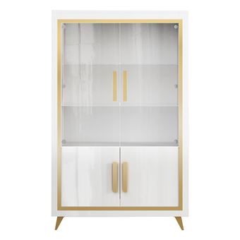 Vitrine 2 Portes Laquée Blanc et Décor Doré avec Leds - JEMMA - ALTOBUY - 1