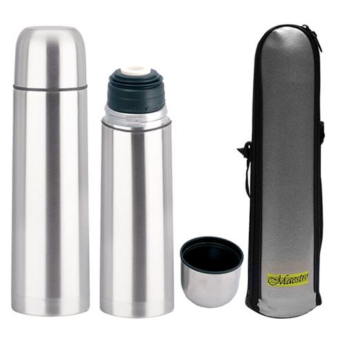 Bouteille isotherme thermos en acier inoxydable avec gobelet et sac de transport pour boissons chaudes ou froides (750ml)