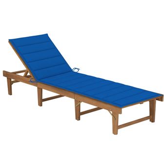 vidaXL Chaise Longue Pliable avec Coussin Bain de Soleil de Jardin Transat de Patio Chaise Longue de Terrasse Extérieur Plage Bois d'Acacia Massif - 1