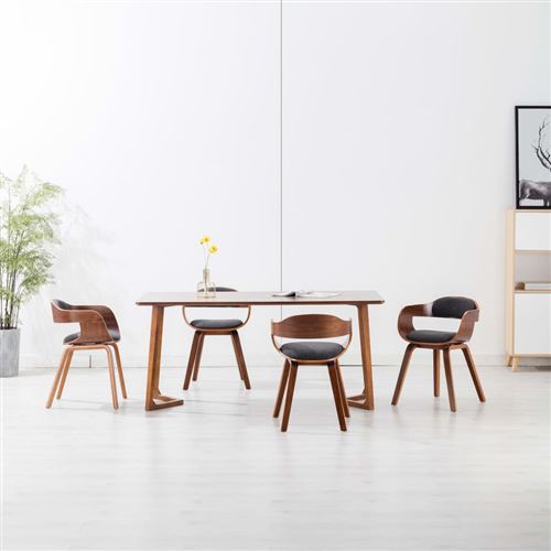 vidaXL Chaises à manger lot de 4 gris foncé tissu et bois courbé