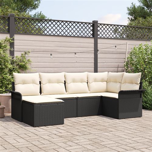 Non Communiqué Noir Ensemble De Canapé De Jardin 6 Pièces Avec Coussins Rotin Poly, Canapé De Jardin 2 Places Avec Rangement Et Coussins