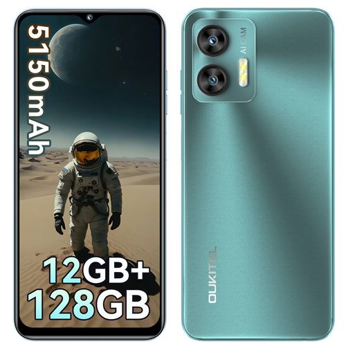 Téléphone portable OUKITEL C36 débloqué,12Go+128Go/1 To extensible,Android 13,smartphone 4G,processeur Octa Core,vert