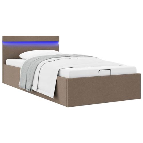 vidaXL Cadre de lit à stockage hydraulique et LED Taupe 90x200 cm