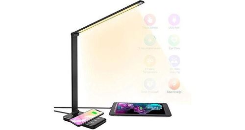 Non Communiqué Hyadiertech Lampe De Bureau Led Avec Chargeur Sans Fil, Lampe De Table Dimmable 10 Niveaux 5 Modes, Lampe De Chevet Tactile Réglable Flexible, Port