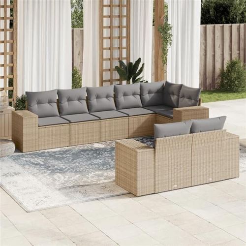 vidaXL - Salon de Jardin - Ensemble 8 Pièces - Résine - Beige - Image 2