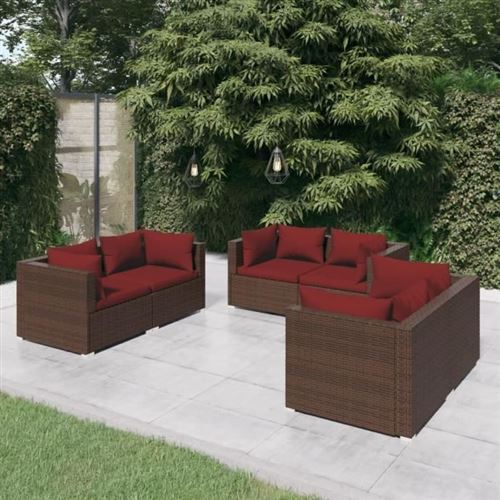 Non Communiqué Marron Salon De Jardin Vidaxl Resine Tressee 6 Personnes 6 Pieces Rouge