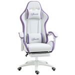 Chaise de bureau gaming inclinable pivotant réglable - coussins lombaires têtière inclus - mauve blanc