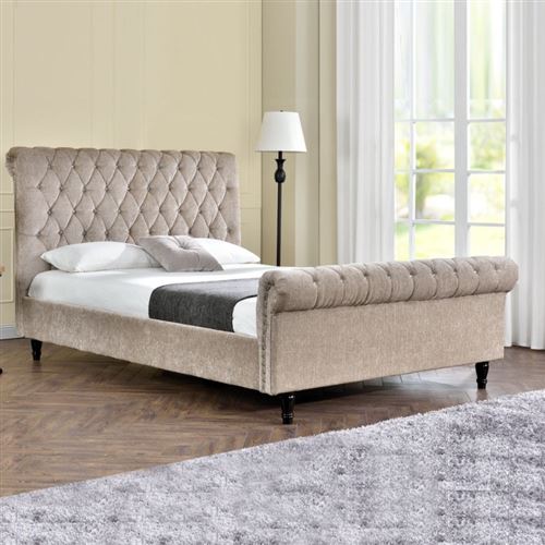 Lit design Kapaldi haute tête de lit - 140x190 - Beige