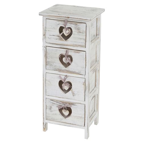 Table d'appoint Forli 4 tiroirs 70x29x25cm shabby vintage blanc