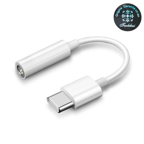 Cable adaptateur USB C (type C) vers prise casque audio jack audio 3,5 - Blanc