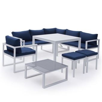 150 Sur Salon De Jardin Modulable Ibiza En Tissu Bleu 7 Places
