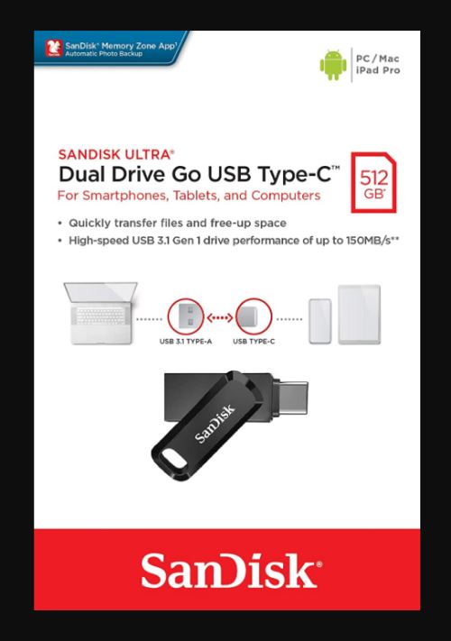 Comparer les prix : SanDisk Ultra Dual Drive Go 512 Go, Clé USB Type-C à  double connectique