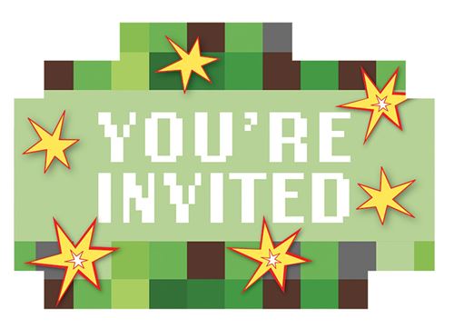 Amscan invitations Minecraft TNT Party ! papier vert 24-part